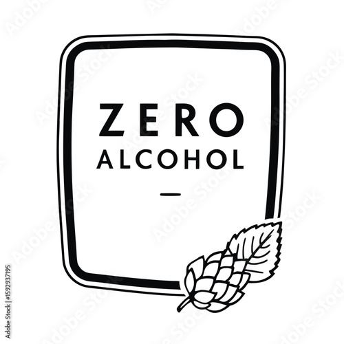 Zero alcohol label with hop illustration in minimalist style  