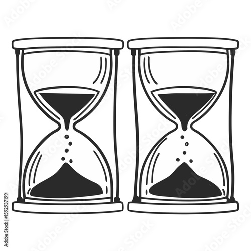 Twin hourglasses symbolizing time and balance in monochrome design  