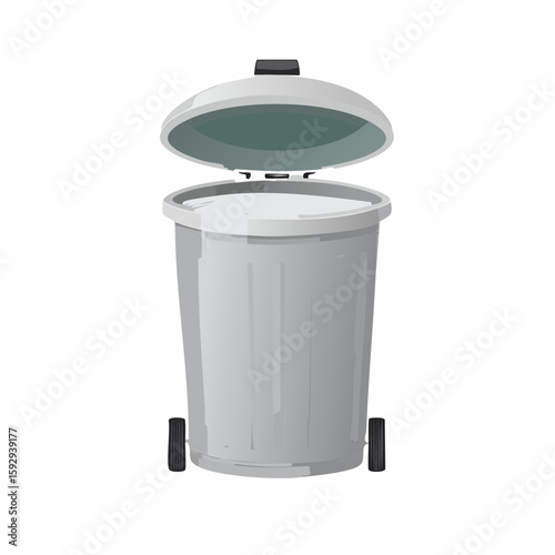 Trash bin with lid – Pedal-style bin with slightly opened lid and liner showing.
