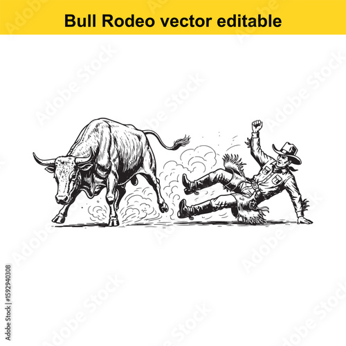 Cowboy thrown from a bull at a rodeo