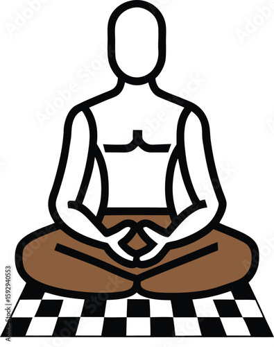 Person meditating cross legged on checkered mat meditation