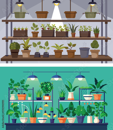 Flat illustration of plants and flower  garden background 