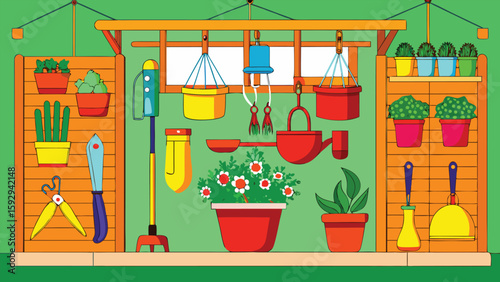 Vector illustration of mini garden at home and plants