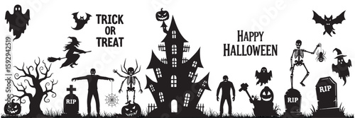 Halloween haunted house silhouette with bats and pumpkins. A big bundle of halloween haunted house silhouette set. vector illustration perfect for halloween project.Collection of halloween bats eps 10