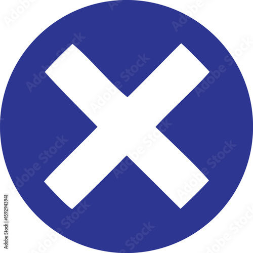 White cross on blue circle symbol