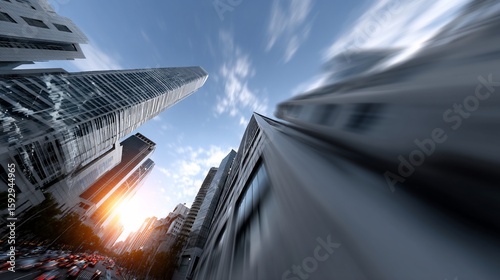 Modern cityscape, dynamic perspective of urban skyscrapers