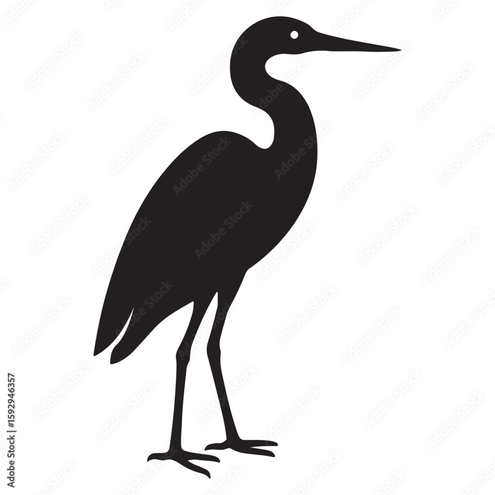Fototapeta premium Elegant Heron Silhouette Icon in Flight Over Lake