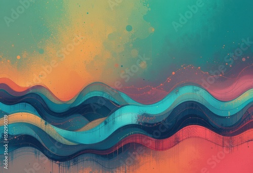 Colorful abstract waves flow across a vibrant background in a harmonious blend of hues