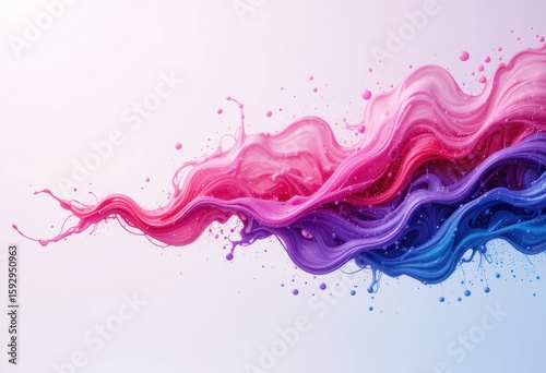 Flowing waves of pink and blue paint create an abstract design with vibrant colors and dynamic movement