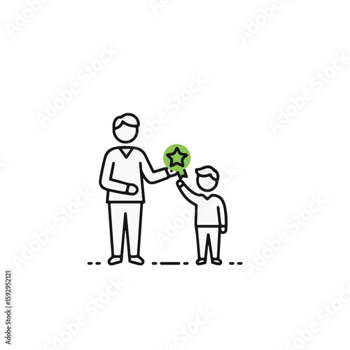 A parent giving a star to their child, a symbol of positive reinforcement and achievement.