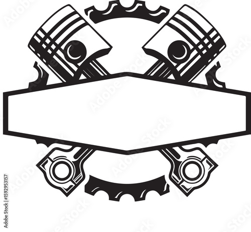 Motorcycle Engine Pistons and Gear with Banner