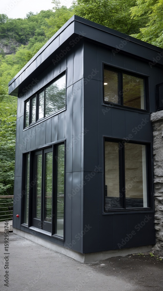 Modern, dark-gray exterior cabin Modern, dark-gray exterior cabin