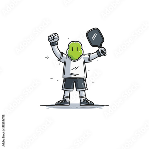 Headless Mascot Vector Art – Cartoon Pickleball Athlete Cheering – Flat Minimal 4-Color Design