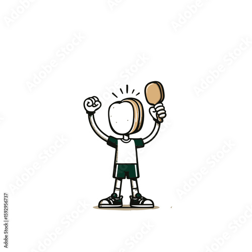 Headless Mascot Vector Art – Cartoon Pickleball Athlete Cheering – Flat Minimal 4-Color Design