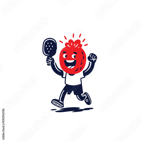 Headless Mascot Vector Art – Cartoon Pickleball Athlete Cheering – Flat Minimal 4-Color Design