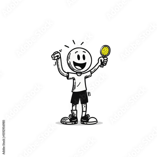 Headless Mascot Vector Art – Cartoon Pickleball Athlete Cheering – Flat Minimal 4-Color Design