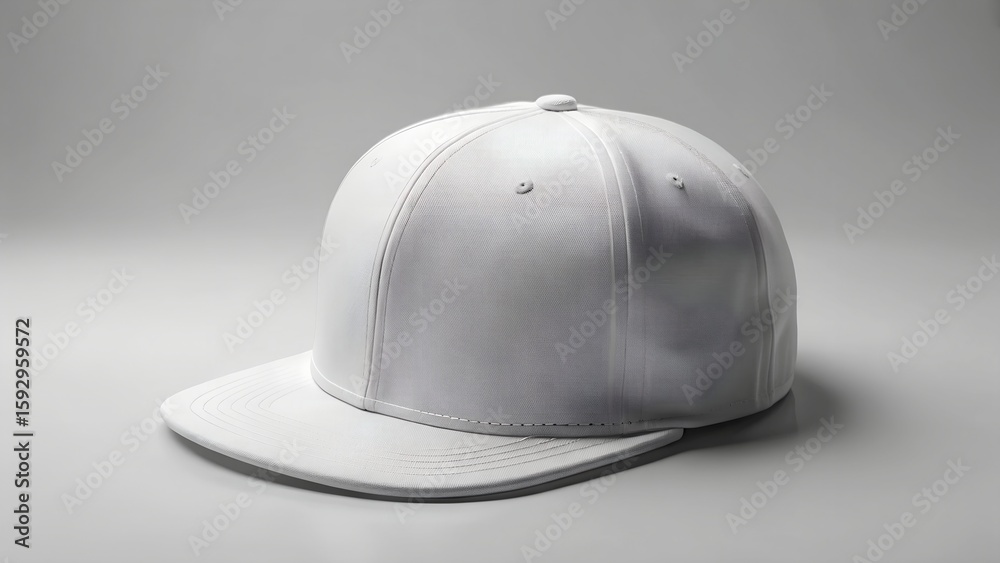 Fototapeta premium A white baseball cap with a flat brim, presented in a studio setting