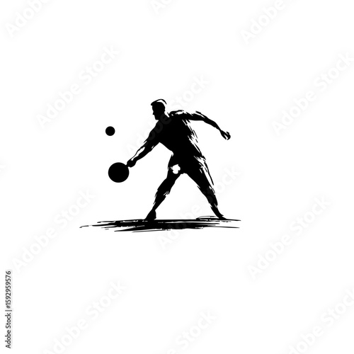 Minimalist Black & White Pickleball Player Vector – Simple Spherical Swing Silhouette