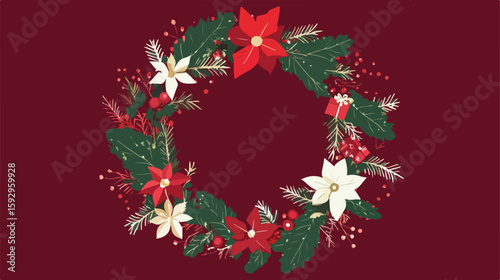 Christmas Wreath Crown Flat Vector Illustration