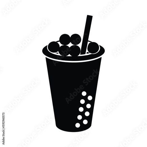 Vector silhouette Silhouette Bubble tea cup silhouette with visible layering of liquid and pearls in a gradient-inspired cut, fully black on white background