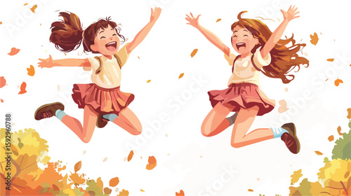Joyful students jumping in unity