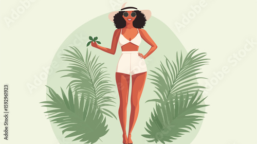 Joyful woman in summer fashion illustration