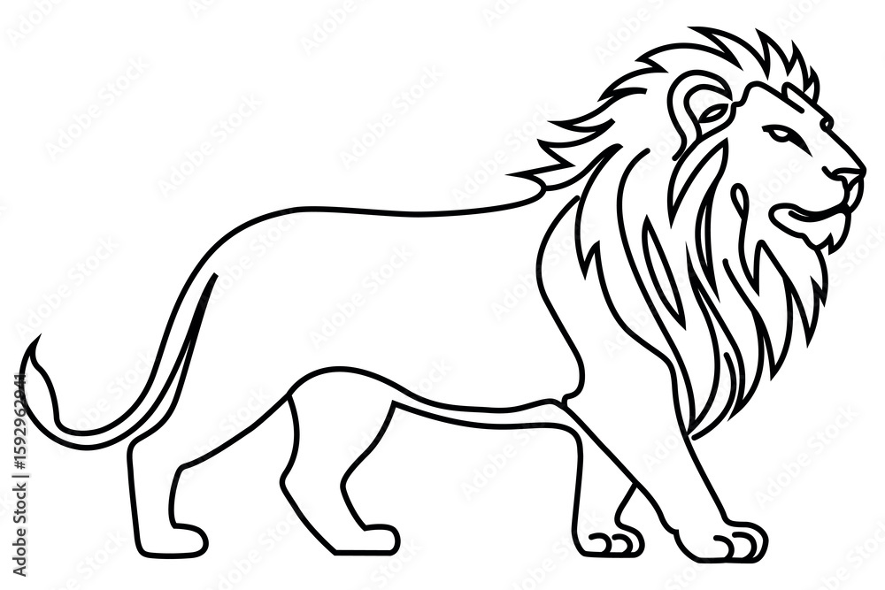 Fototapeta premium Lion Line Art Illustration, Bold Vector of Majestic Walking Lion for Tattoo or Logo Use