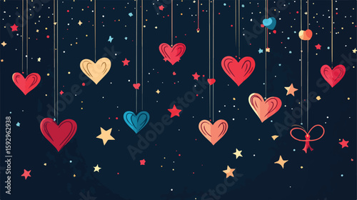 Hanging Hearts and Stars Vector Illustration