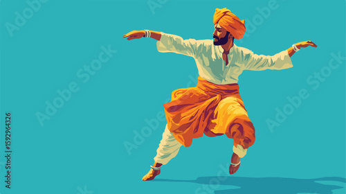 Traditional Hindu Dancer in Turban Vector