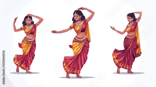Hindu Dancer Flat Vector Illustration