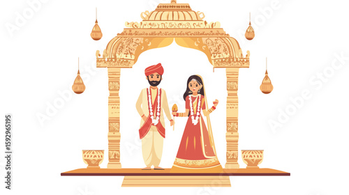Traditional Hindu wedding couple ceremony illustration