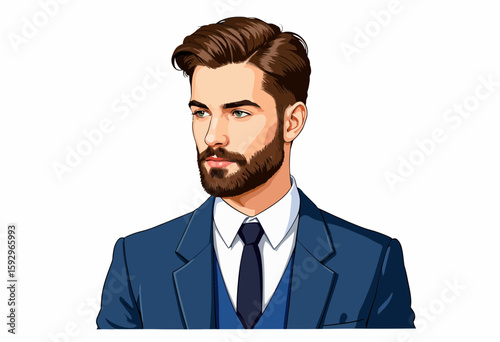 Young man with beard in formal suit showing confidence and style  