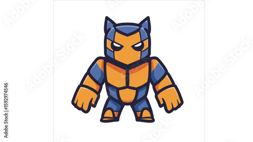 Cartoon Orange and Blue Armored Cat Superhero, Standing Pose