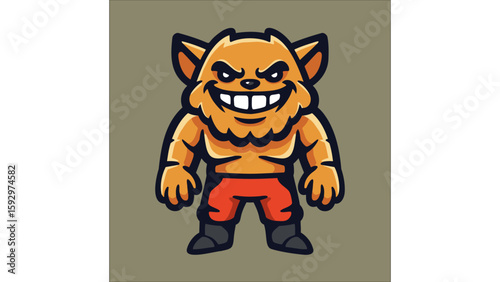 Muscular Orange Cartoon Cat with a Grin, Wearing Red Shorts and Boots