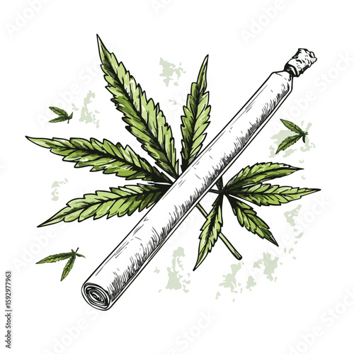 Illustration of Rolled Cannabis Weed Cigarette