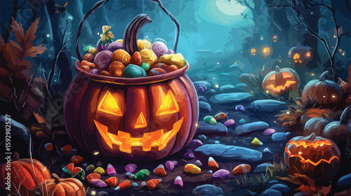Festive Halloween Pumpkin Bucket Filled Candies