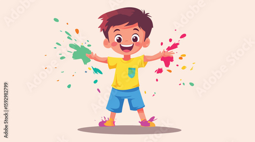Joyful Cartoon Boy Celebrates Holi Festival