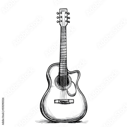 Guitar Cartoon Vector Illustration Black White