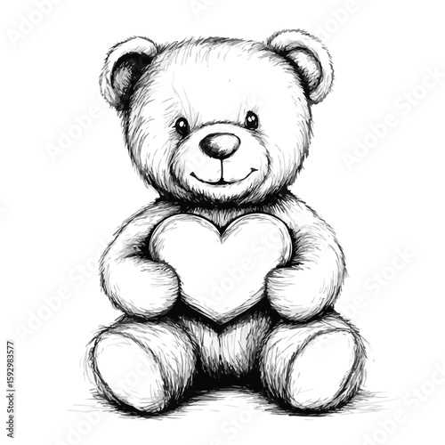 Teddy Bear Sketch Heart White Background