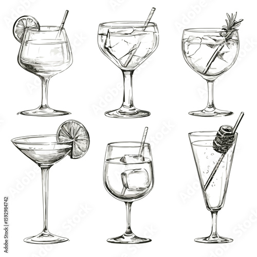 Hand-drawn Cocktail Glasses Sketch Set