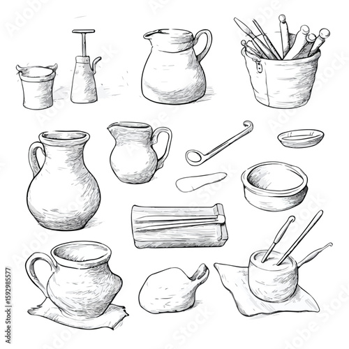 Pottery Ceramics Tools Sketch Set