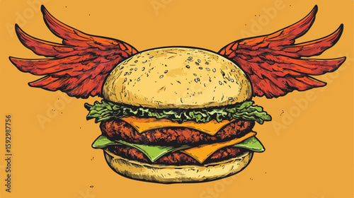 Flying Hamburger Vector Illustration