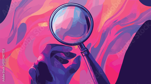 Exploring details with magnifying glass illustration