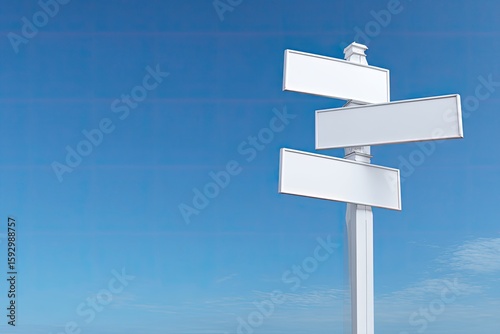 Blank directional signs against a clear sky