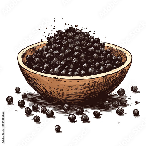 Black Pepper Powder Sketch on White