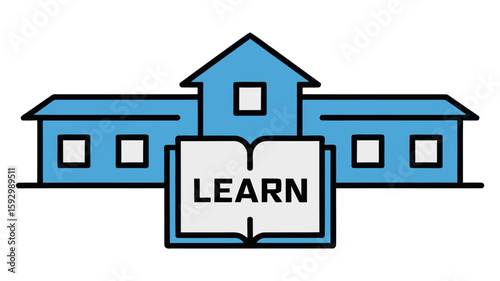 blue school building with learn book clip art preview