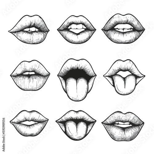 Hand drawn sketch lips set illustration