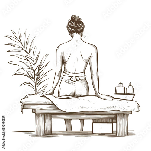 Spa back massage sketch on white background