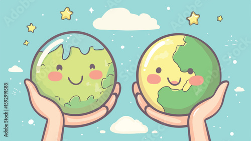 Global happiness hands flat vector illustration