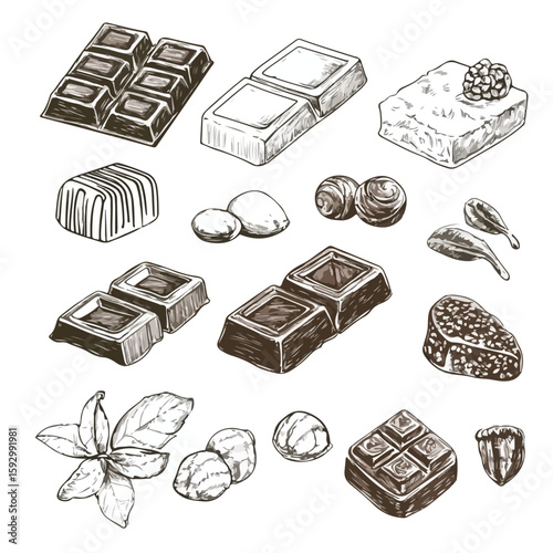 Chocolate sketch set for confectionery designs